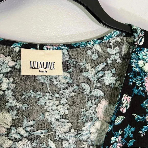 Lucy Love Wrap Front Floral Blouse Large Whimsy Boho Twee Coquette Made In USA - Picture 4 of 7